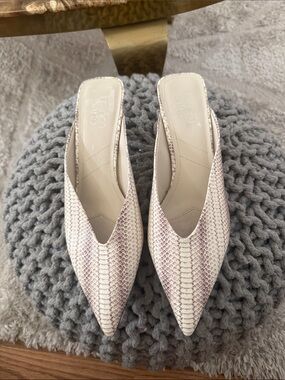 Franco Sarto Cream Snake-Embossed Pointed Mule